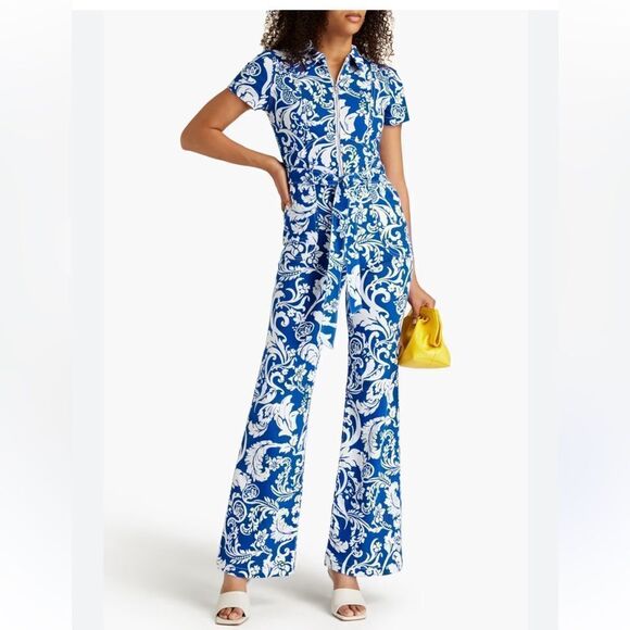 Alice & Olivia Gorgeous Belted Printed Denim Wide Leg...
